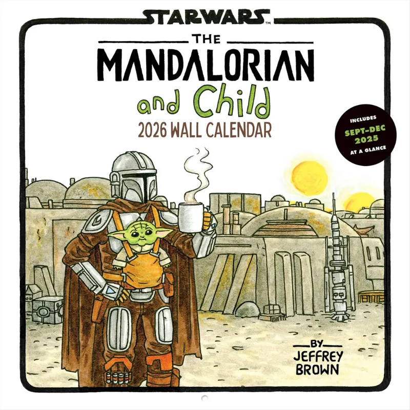 2026 The Mandalorian and Child wall calendar featuring art by Jeffery Brown