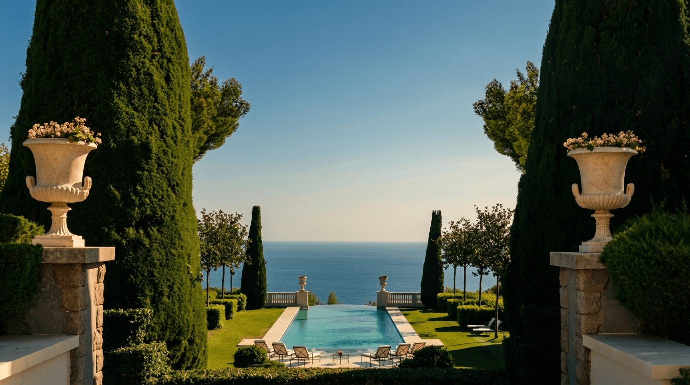 Côte d'Azur estate with classical garden and swimming pool, South of France