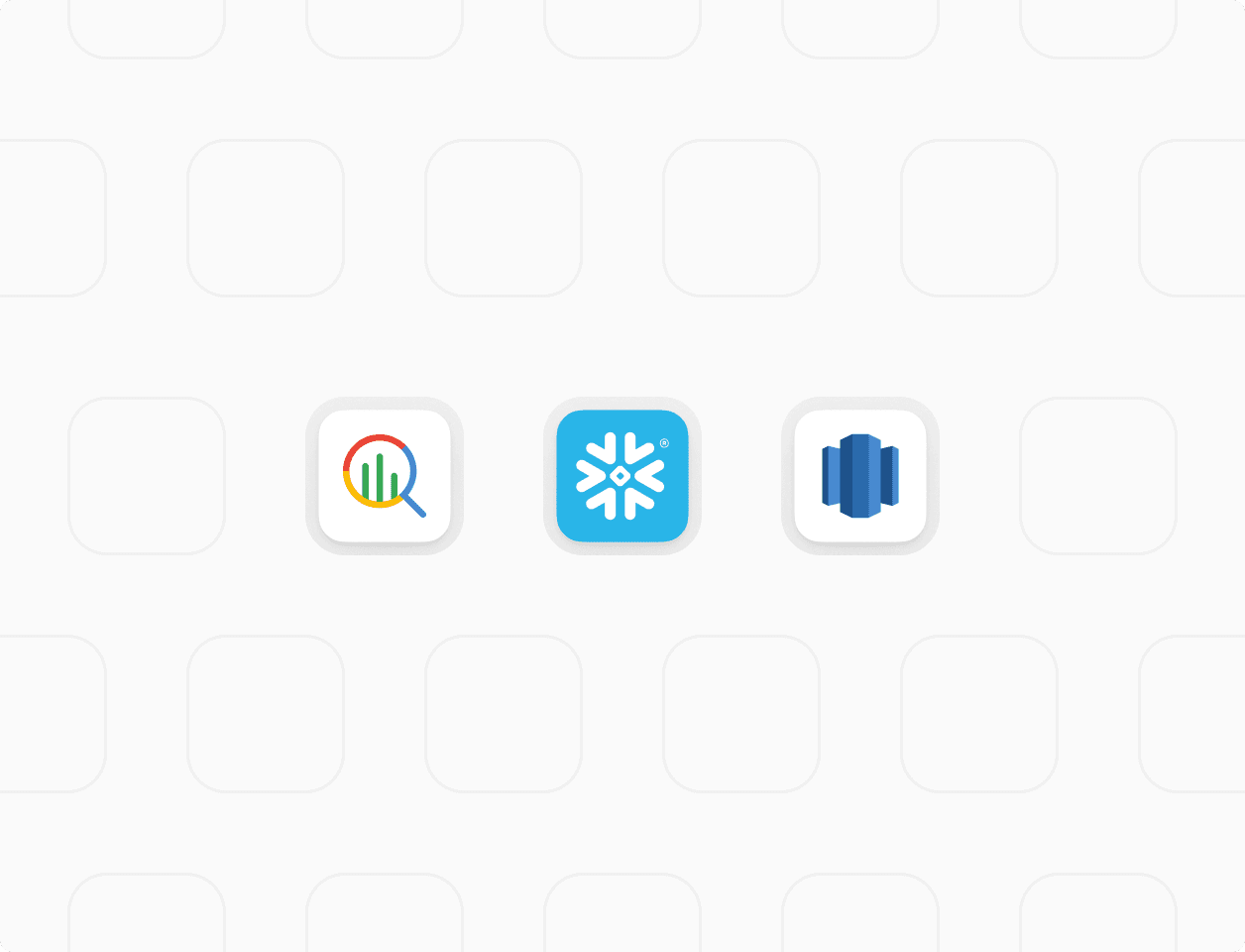 Cloud data integration icons representing Snowflake, BigQuery, and AWS RedShift support