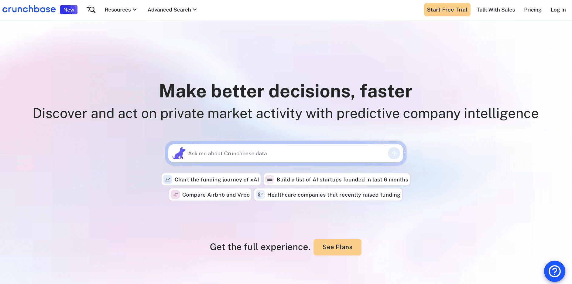 Crunchbase homepage