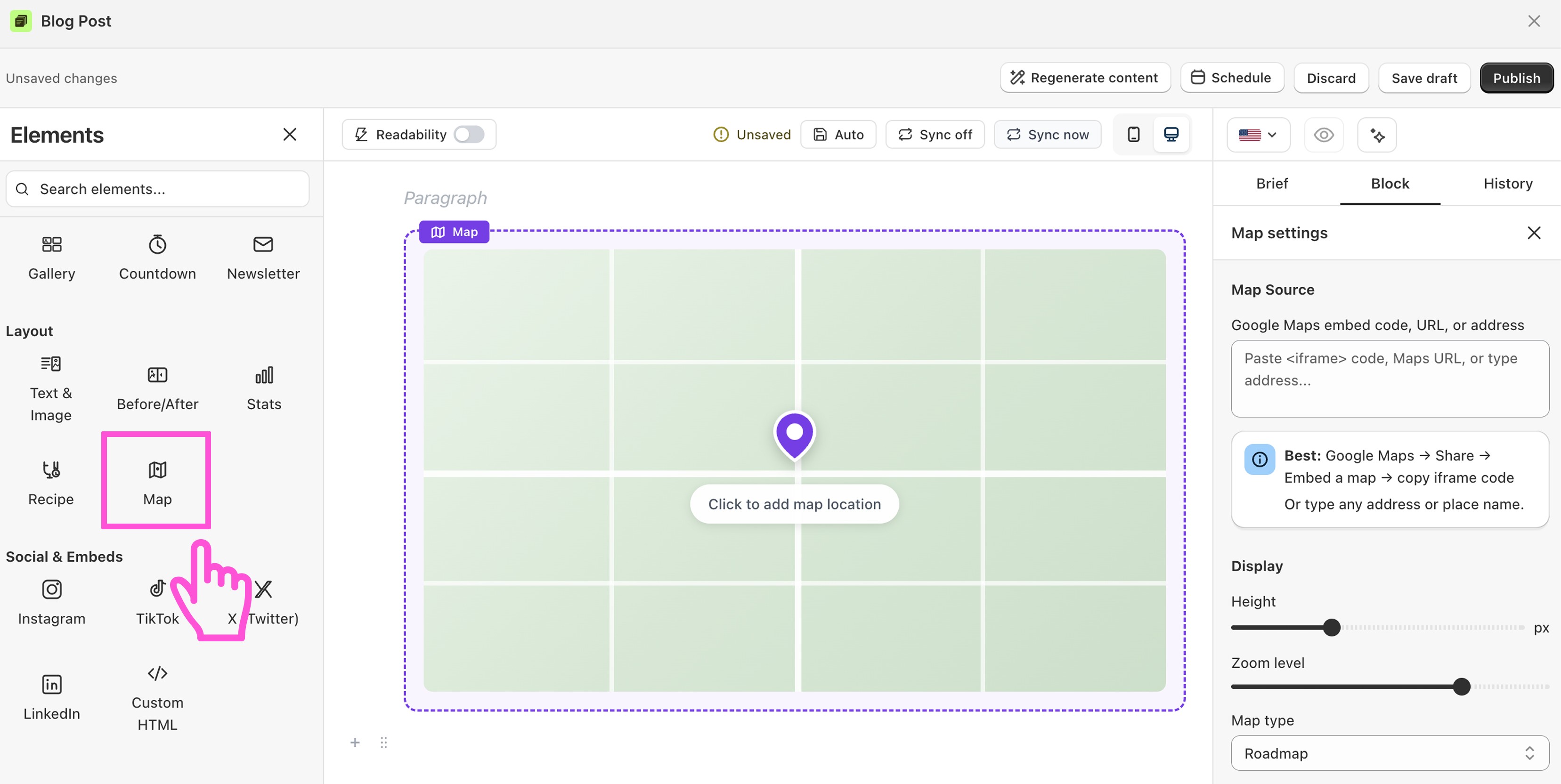 How to embed maps to a blog post in Shopify