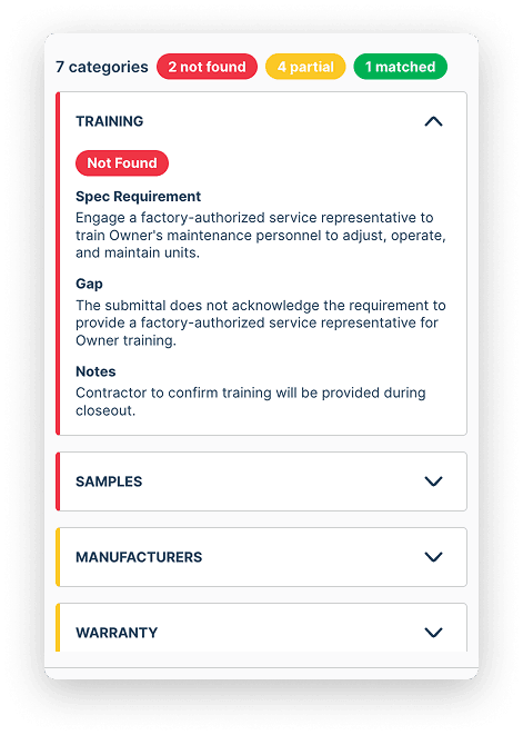 AI-reviewed submittal hints with compliance notes and reviewer feedback