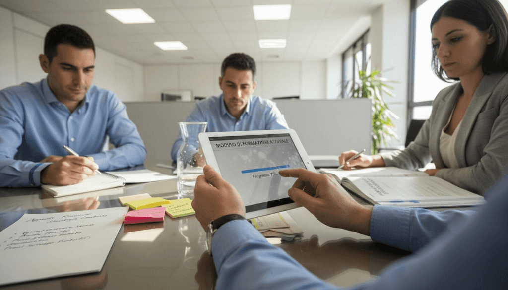 Dipendenti che consultano insieme il piano di formazione digitale