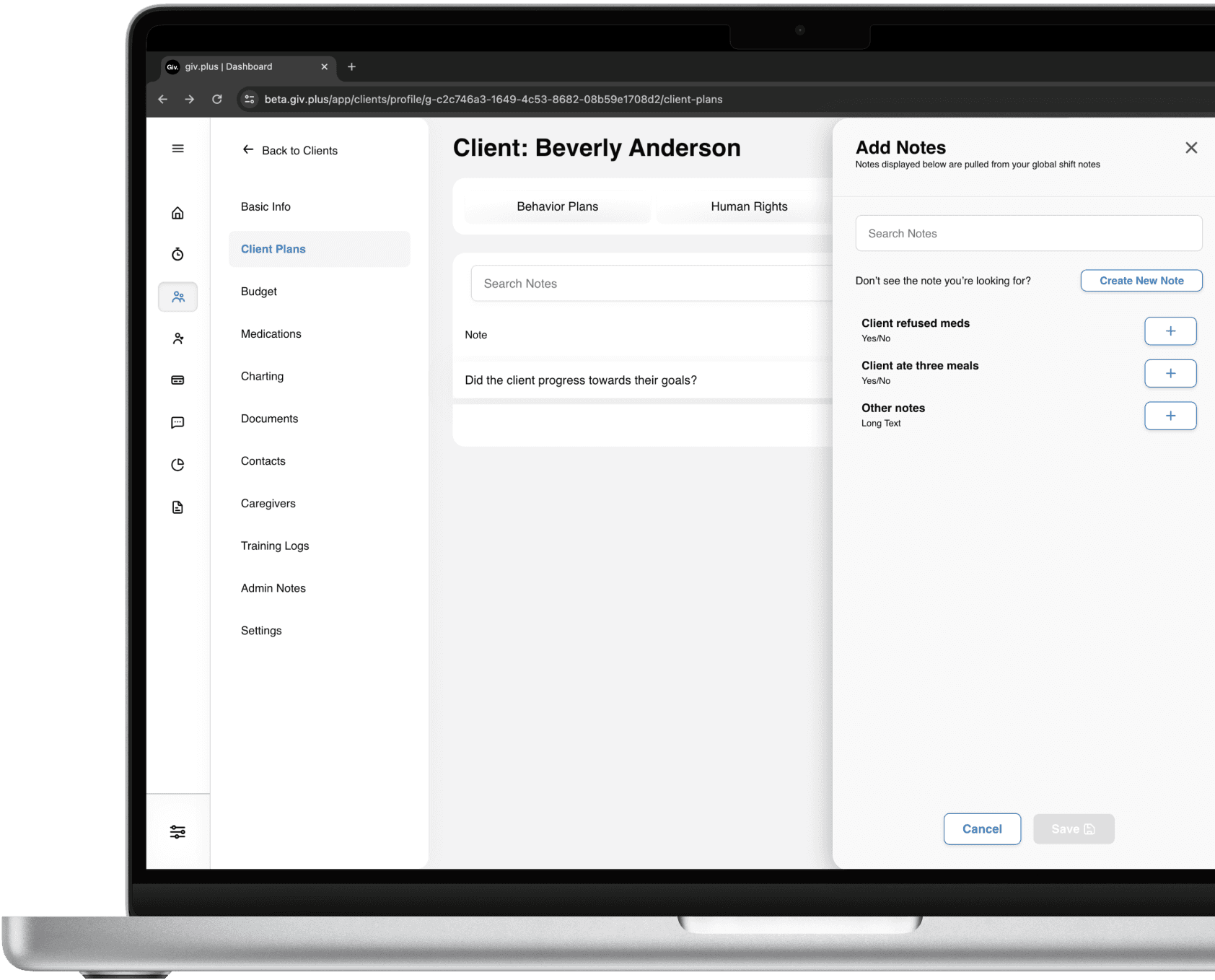 Client custom notes software.