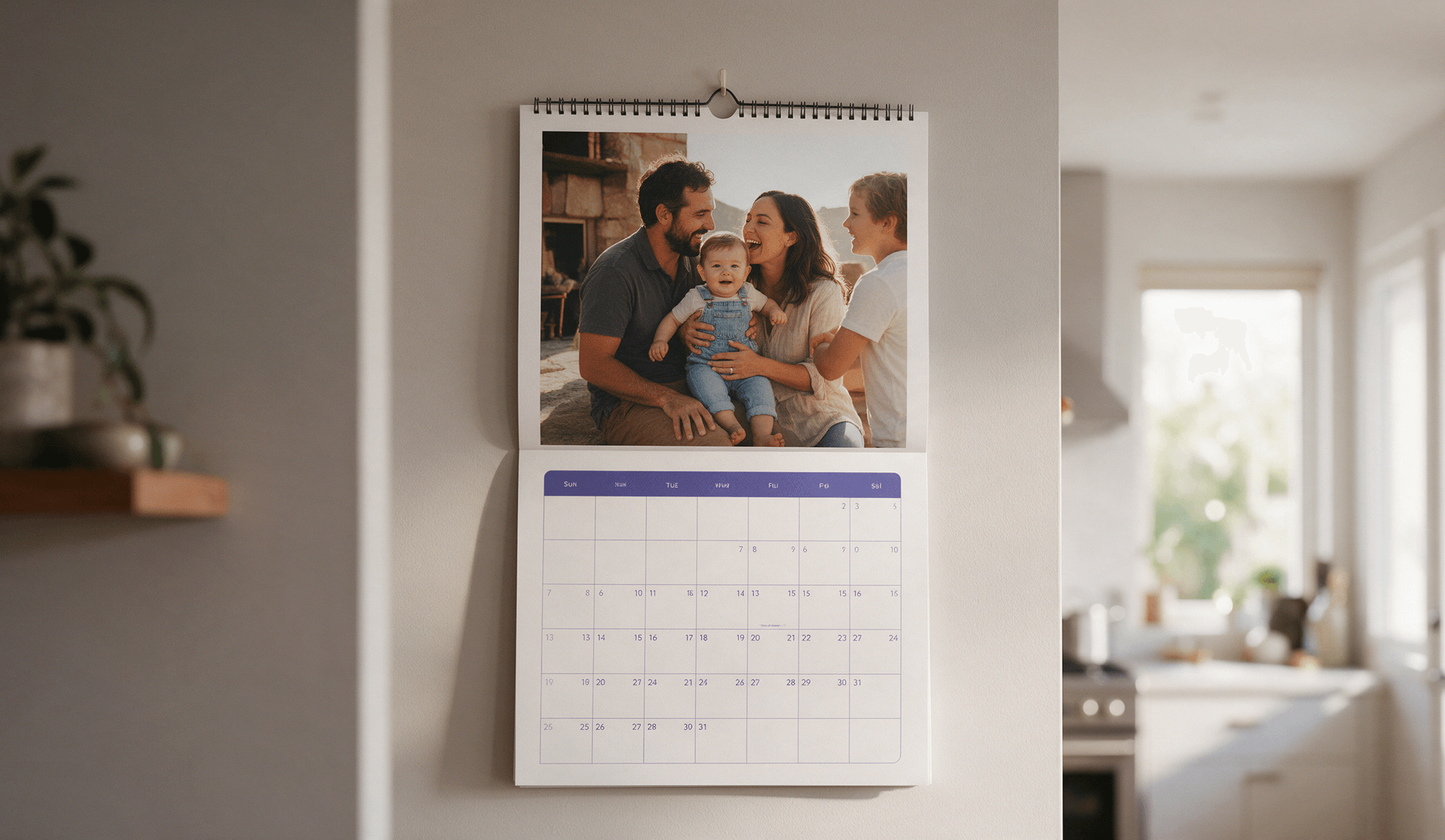 WTPBiz wall calendar hanging with a personalized family photo