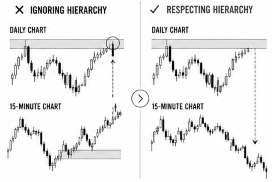 Ignoring what happens on a higher timeframe versus respecting the hierarchy