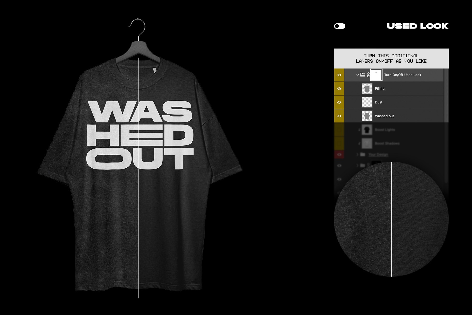 Rue Porter T-Shirt hanging mockup used fabric look with worn texture