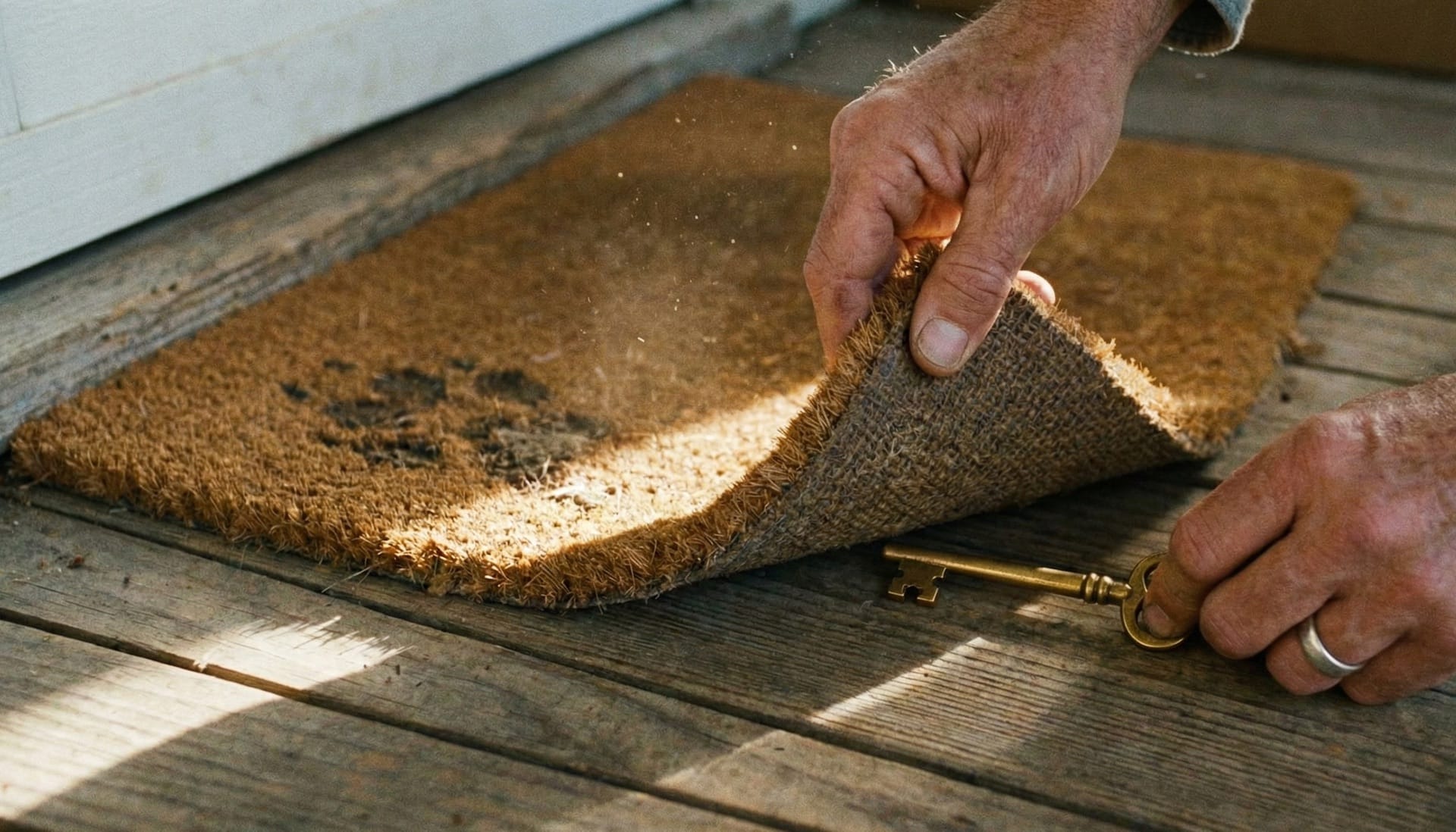 Man places keys under the doormat