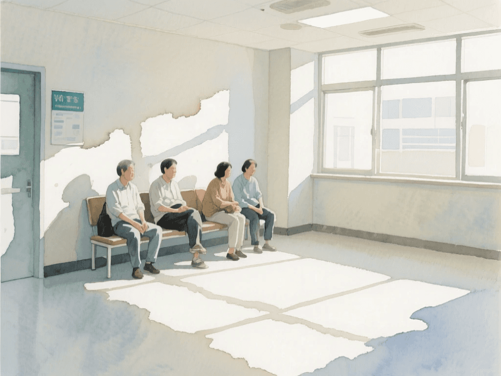 Many patients are patiently waiting for their turn to be treated at a physiotherapy clinic.