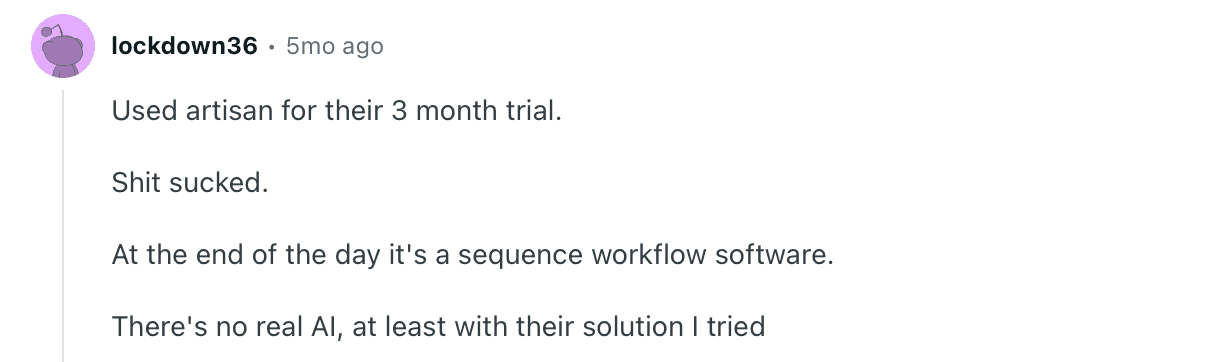 Artisan AI Review on Reddit