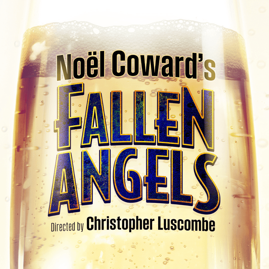 Noël Coward's "Fallen Angels" poster with champagne and wedding rings.