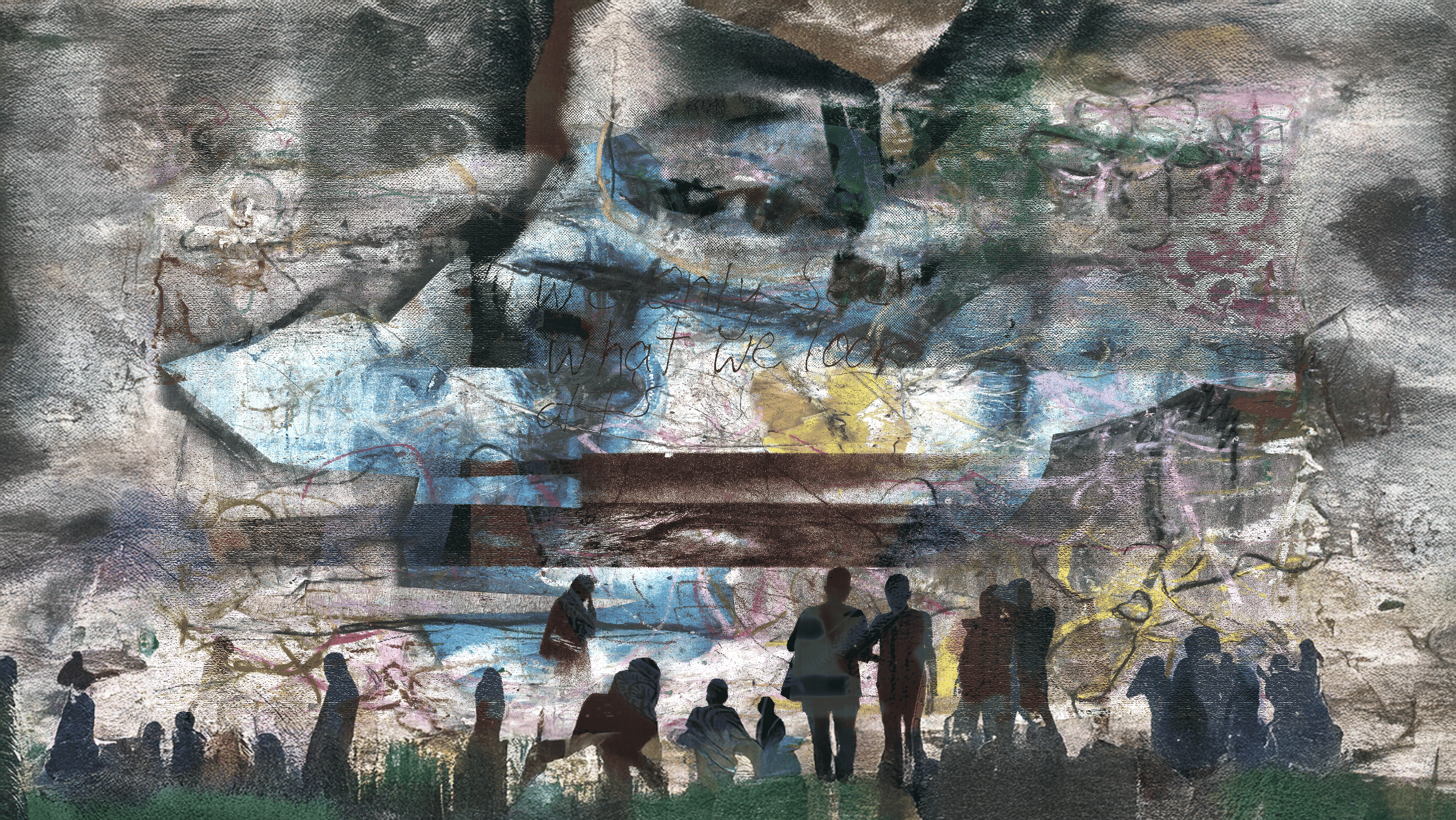 A blurred, circular fragment of a painted face stares back — layered in reds, blacks, and aching blue. Like a memory surfaced from a dream, unfinished yet deeply familiar. Part of the ‘4 Your Eyez Only’ series — a visual journal of inner voices. Mixed Media, Creative Expression.