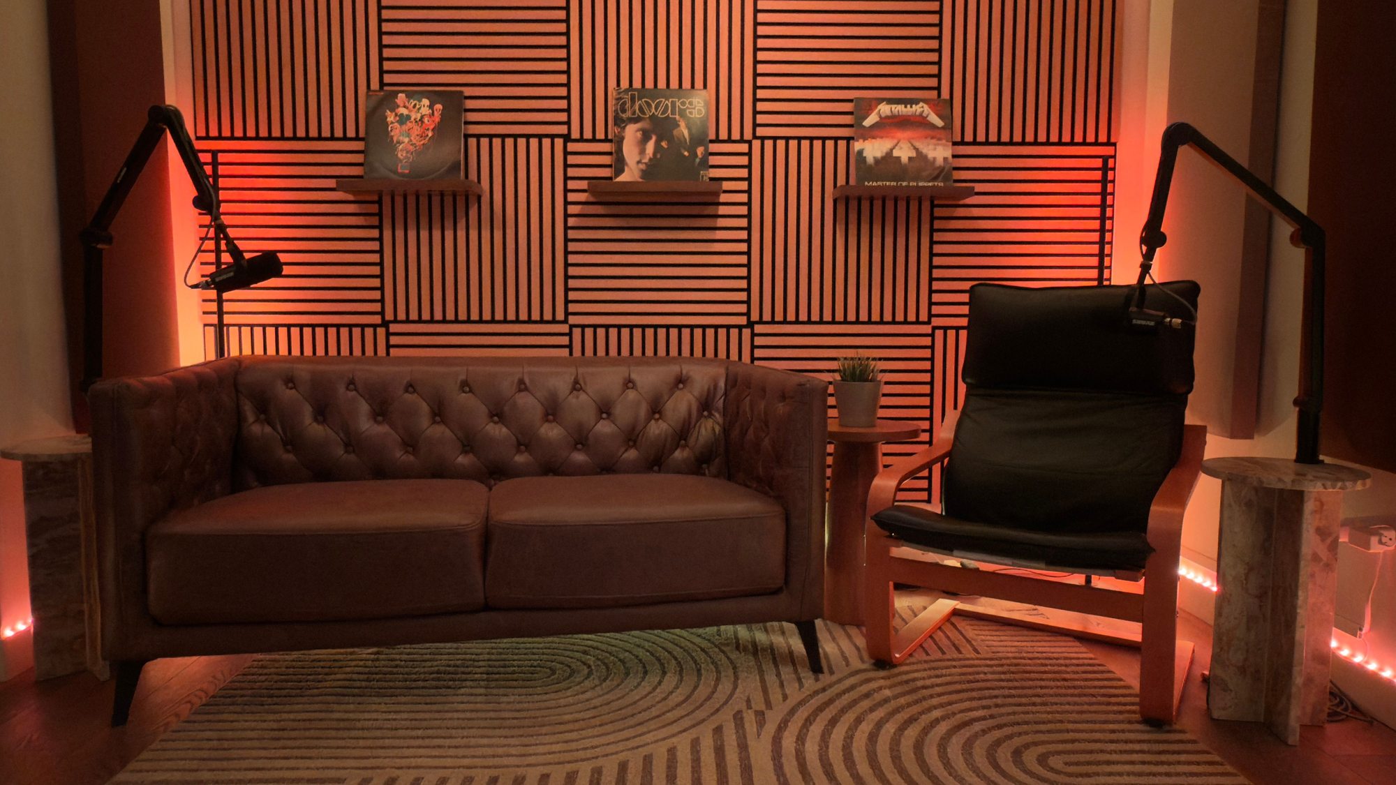 Dedicated voiceover and solo podcast recording station with professional acoustic treatment at a Calgary audio production studio.