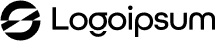 A modern black and white logo design features an abstract geometric symbol beside the text "Logoipsum" in a sleek, bold sans-serif font.