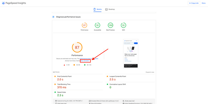 PageSpeed calculator page entry point