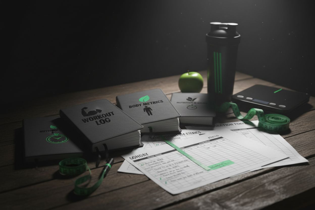 Fitness notes and progress tracking materials