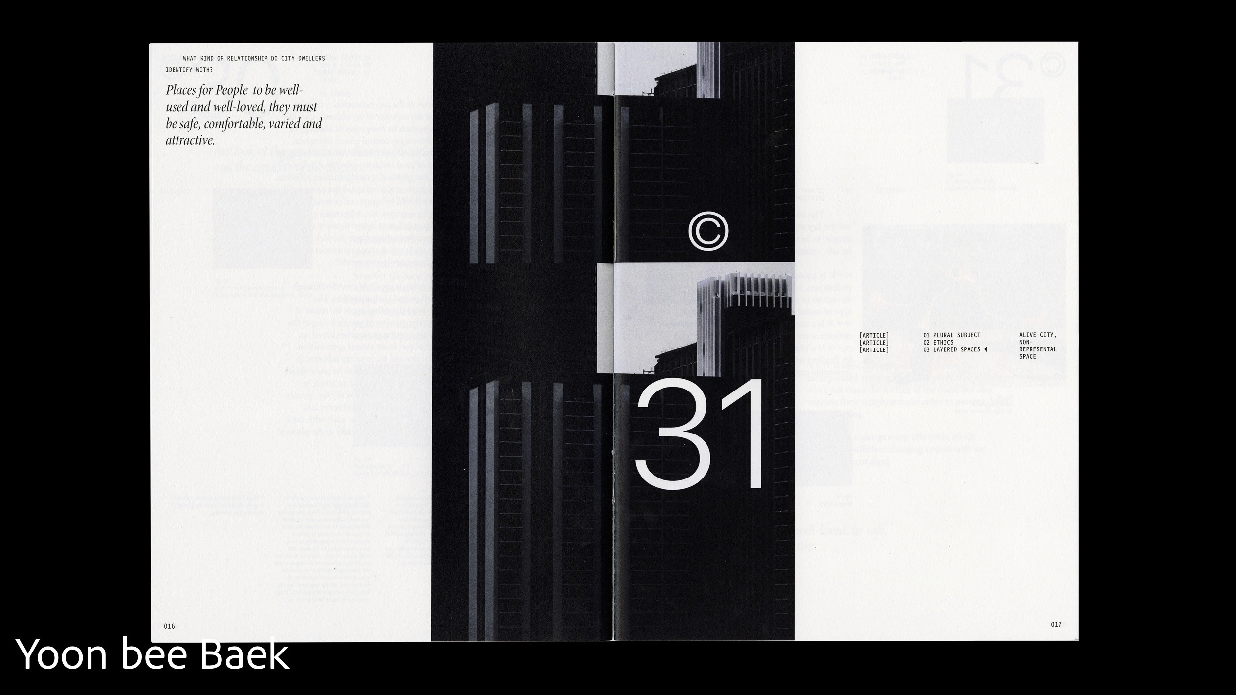 Magazine spread black and white by Yoon Bee Baek