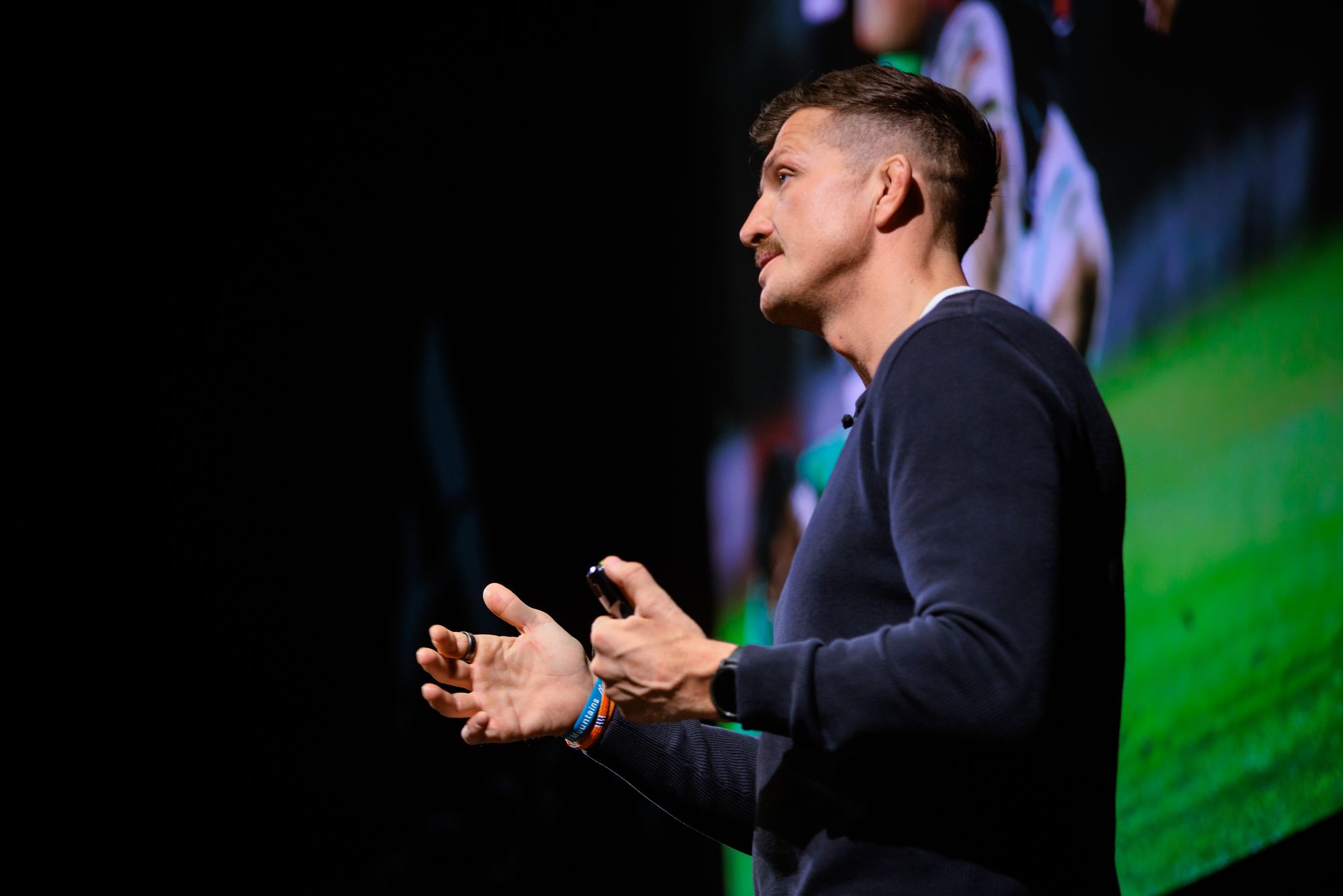 Ed Jackson on stage delivering his talk The Luck Paradox