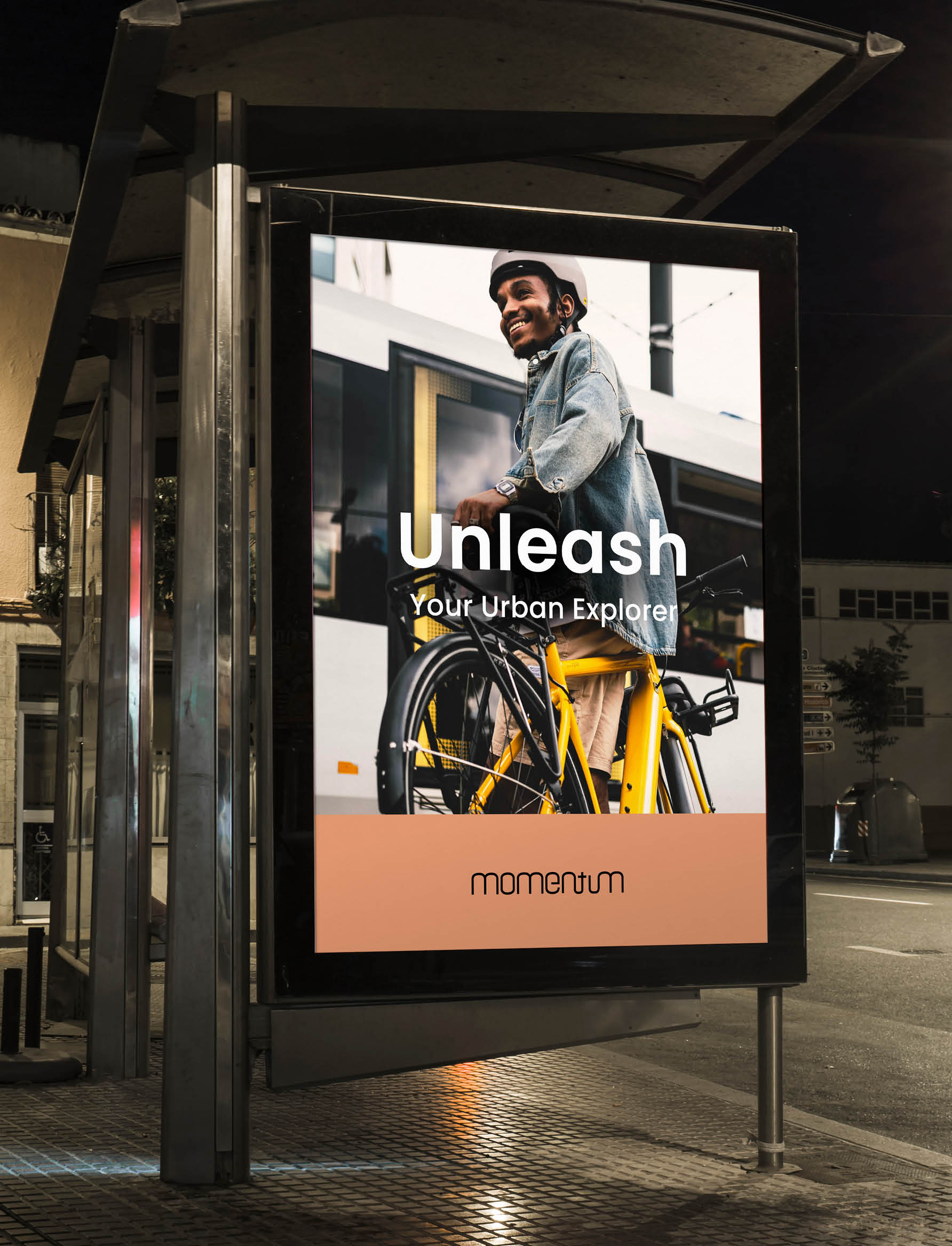 Brand campaign creative displayed in an urban environment, showcasing bicycle marketing, outdoor advertising and experiential brand storytelling