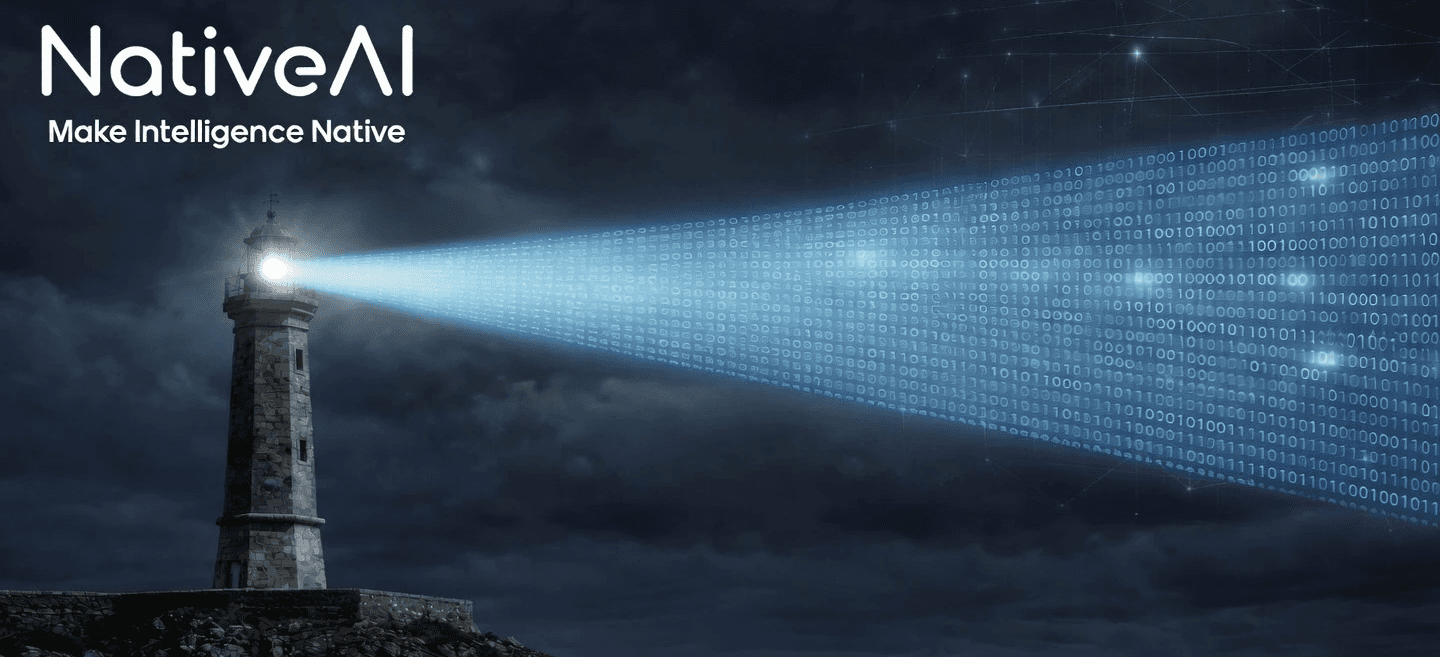 אלומת אור של מגדלור החוצה את החשכה, ומסמלת בהירות המונעת על ידי בינה מלאכותית עבור ארגונים