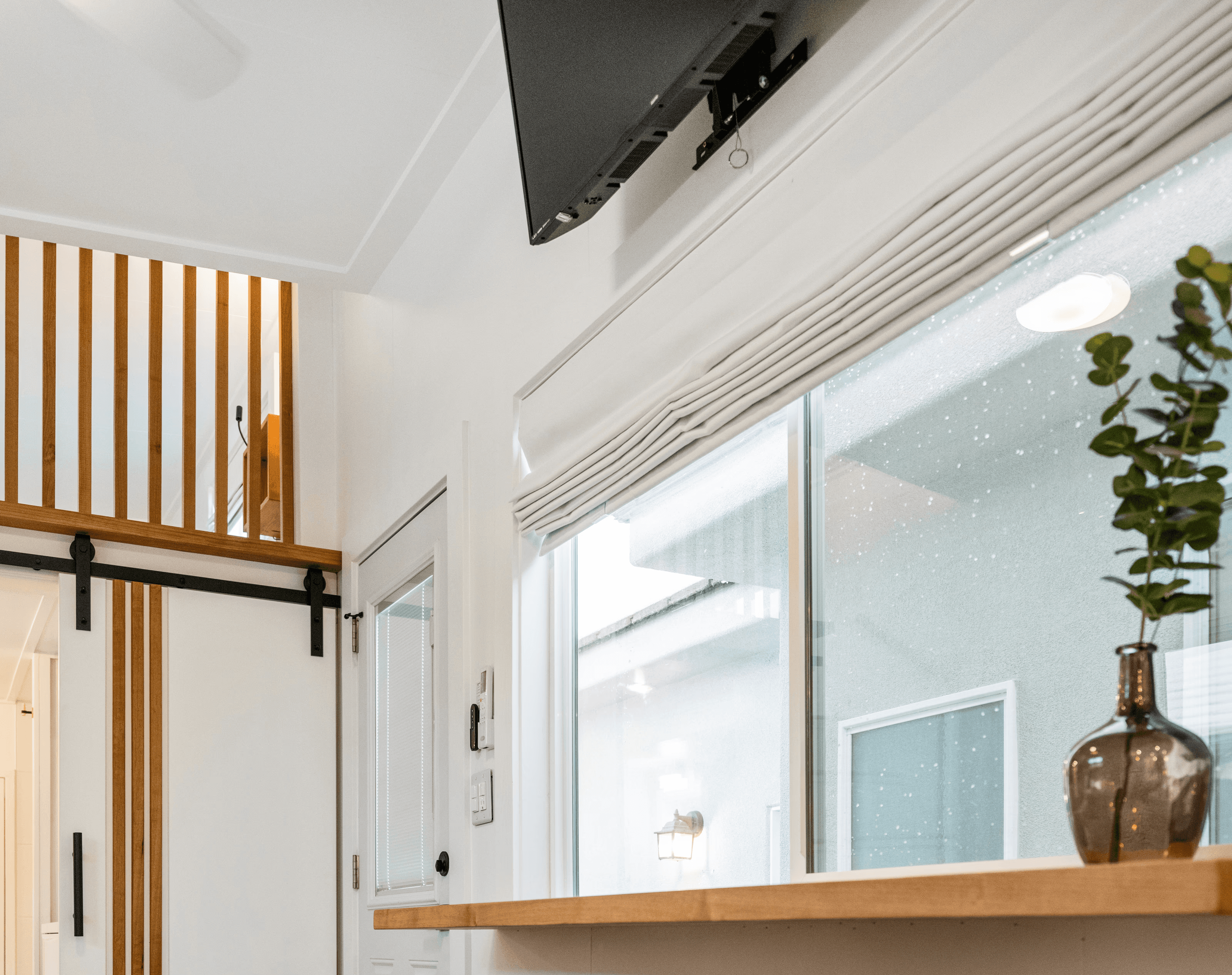 View of shower area in a St. George Utah bathroom remodel combining retro style with modern functionality