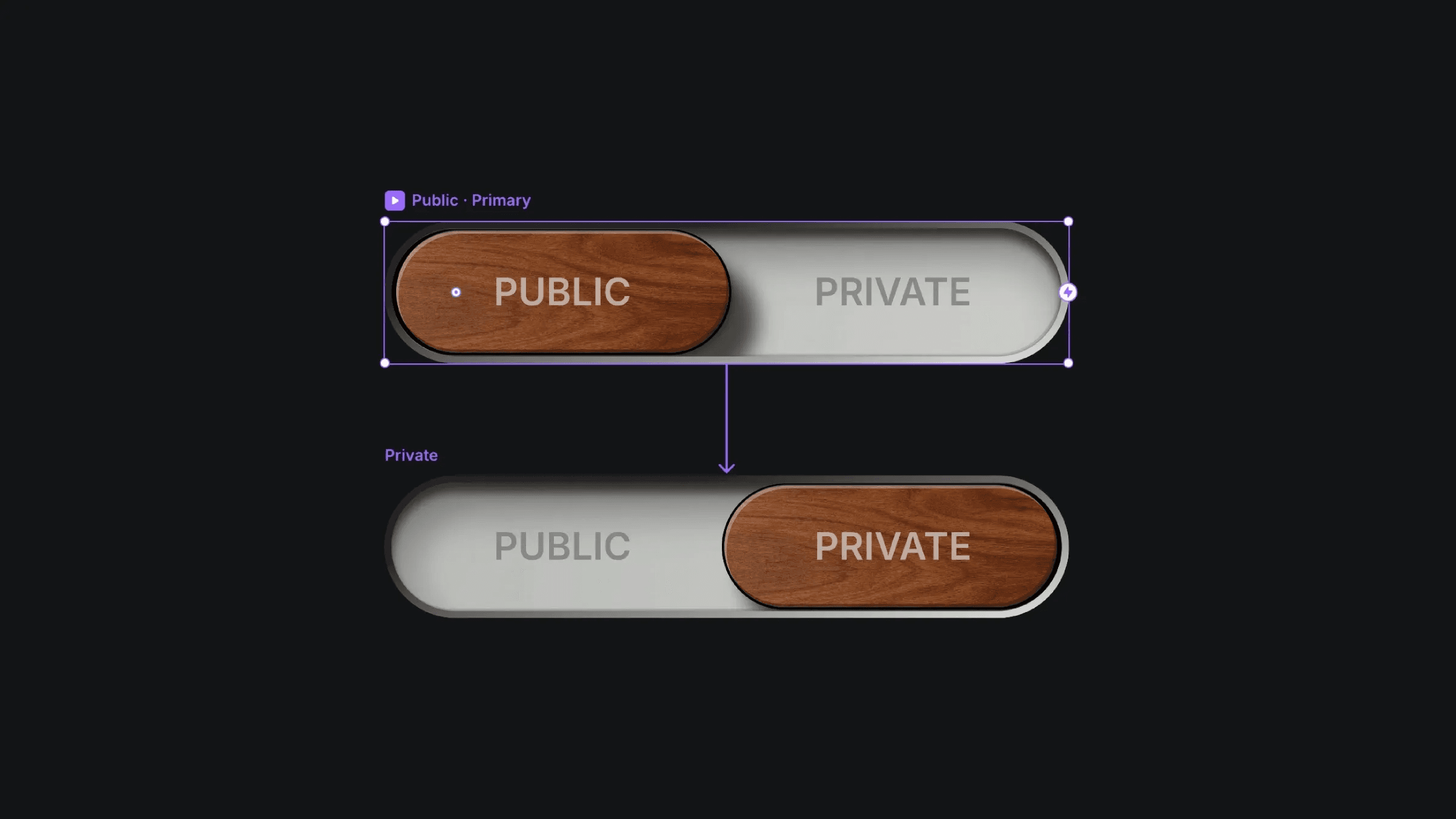 Privacy toggle component showing Public and Private states