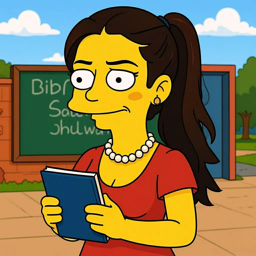 Simpson AI portrait of a teenage girl wearing a red dress.