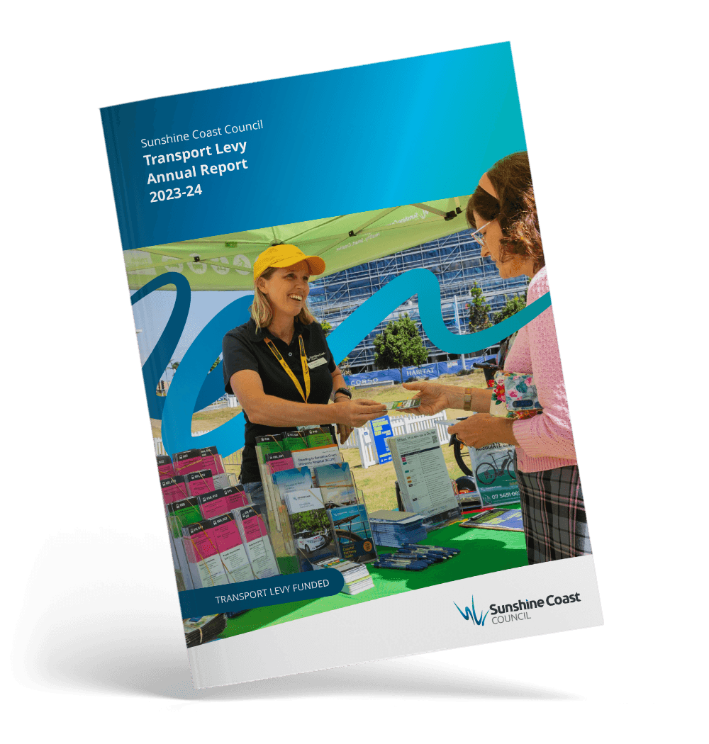 The Sunshine Coast Council Transport Levy Annual Report 2023-24 detailing regional transport investments, service improvements, and progress on public transport planning projects.