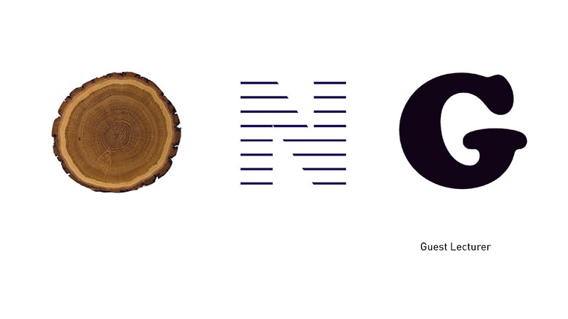 ONG logo made with a rounded log as letter O, horizontal blue lines well separated for the letter N, and a round black and bold typeface for letter G.