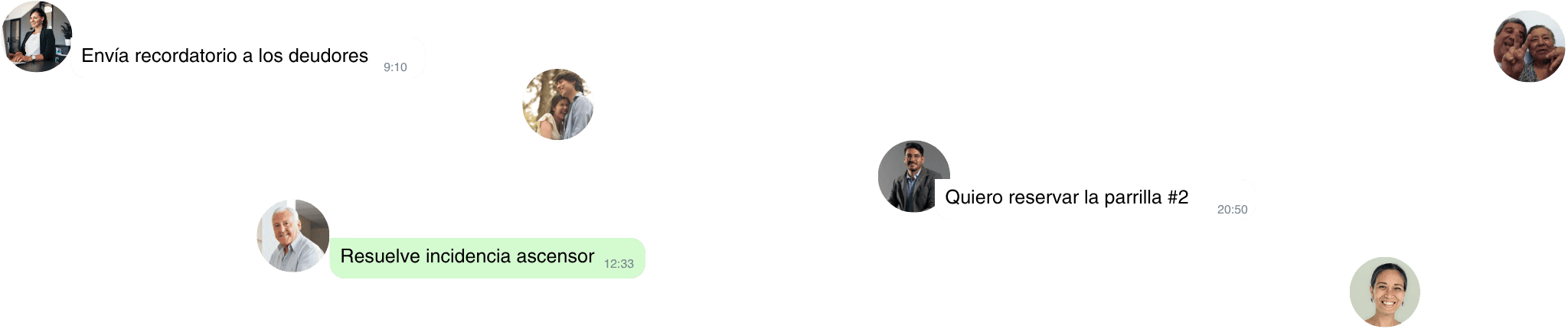 Mensajes de WhatsApp automatizados por IA para registrar visitas, resolver incidencias y enviar recordatorios en edificios, usando Domus AI