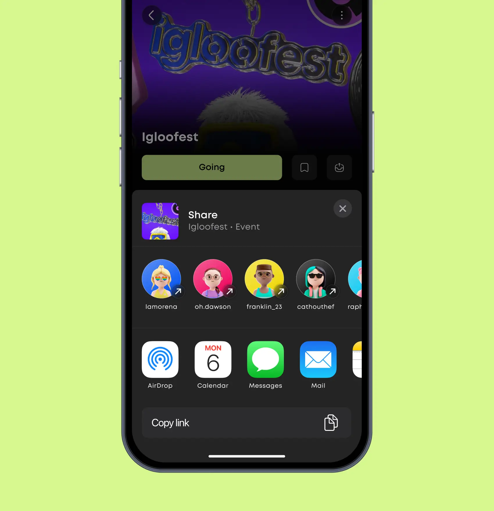 Grid of Roamr social shareable features placed on a yellow block background.