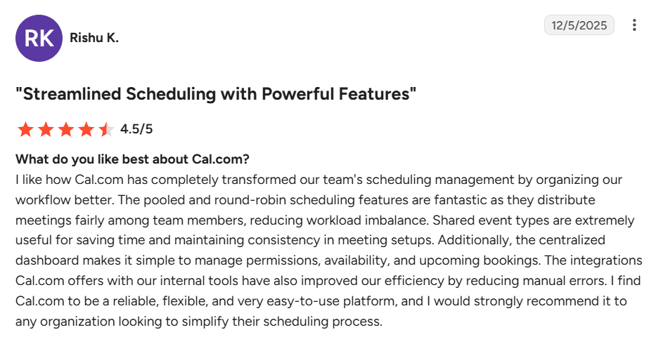 Rishu’s review of Cal.com