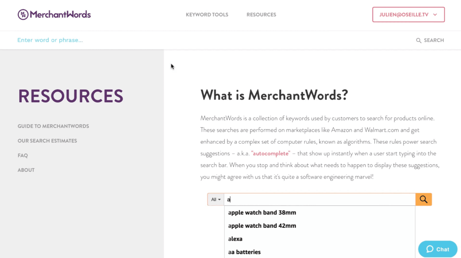 Mots-clés proposés automatiquement par MerchantWords