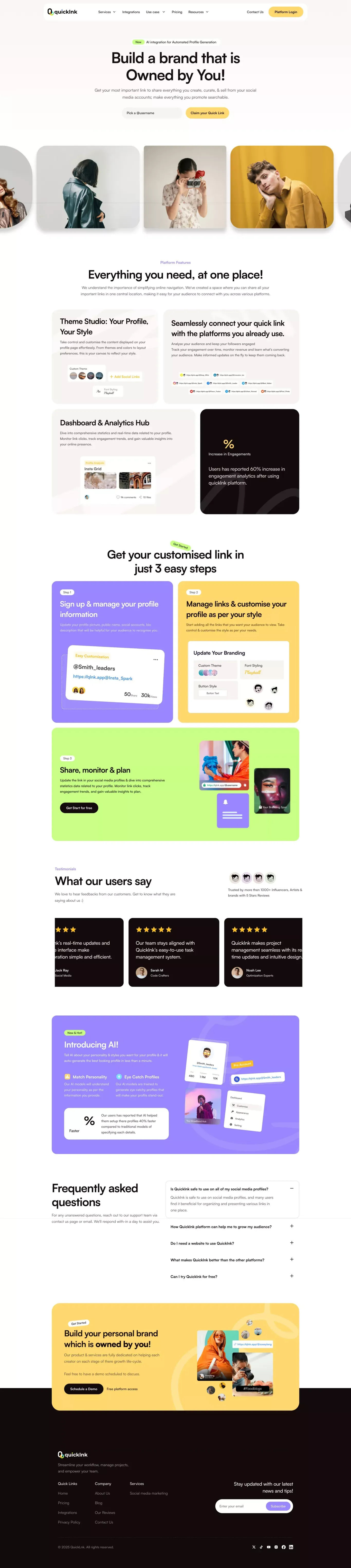 Link in bio tool: Everything you are, in portfolio page screenshot showcasing Marketing and Tech design