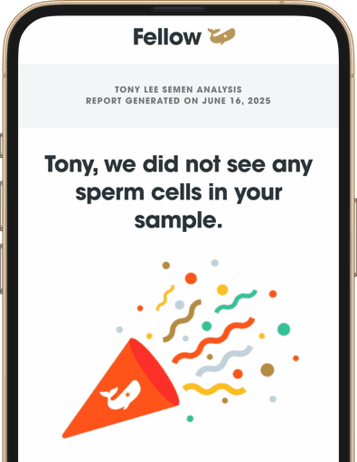 Test results for the Fellow Vasectomy Test displayed on a mobile phone
