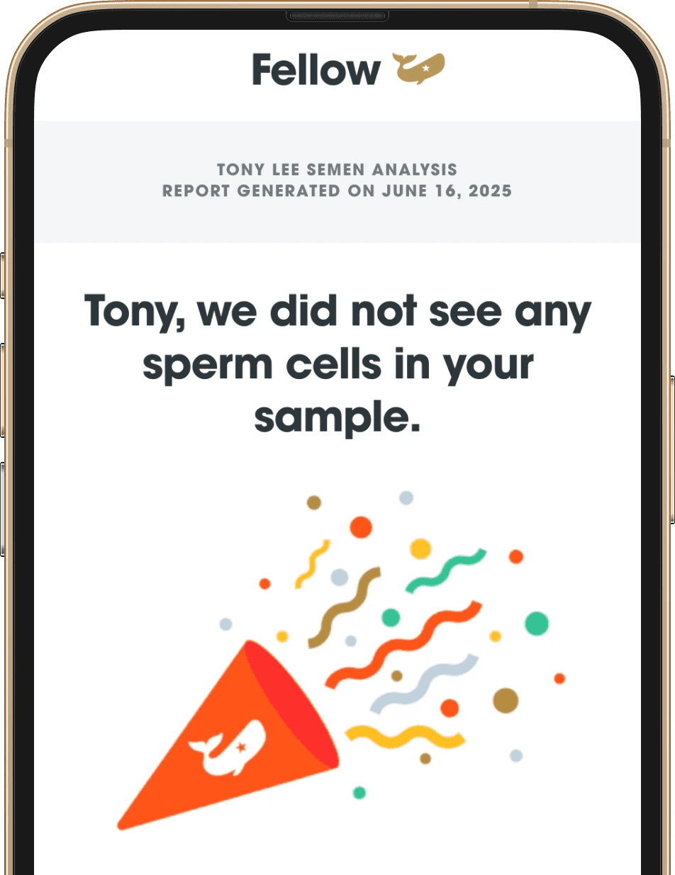Test results for the Fellow Vasectomy Test displayed on a mobile phone