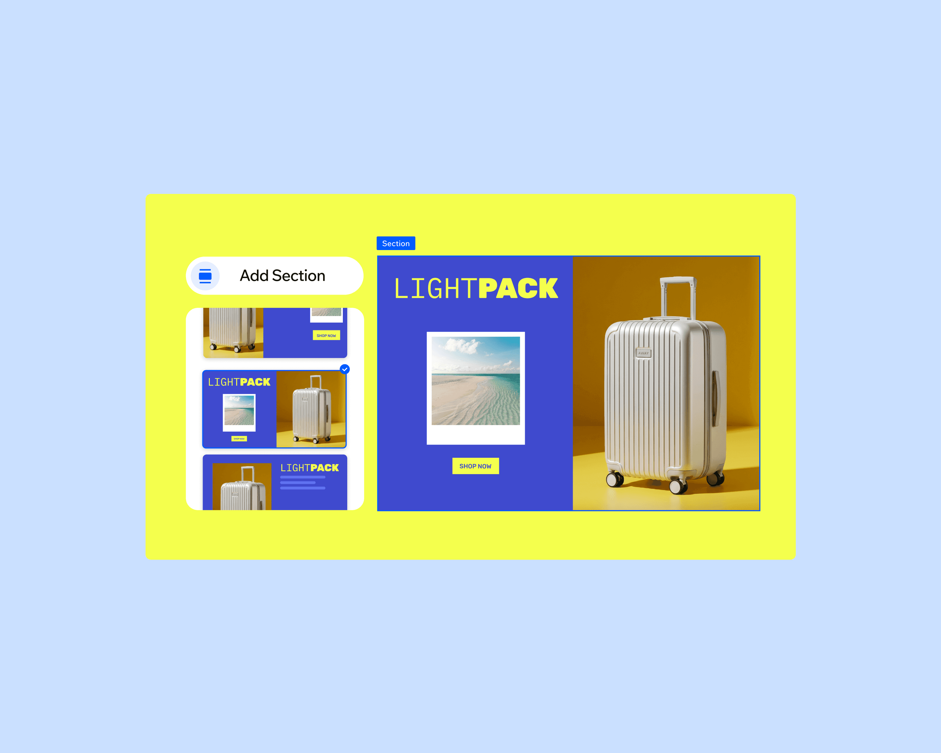 Website design for a luggage brand called Lightpack