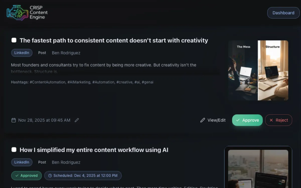 CRISP Content Engine product interface
