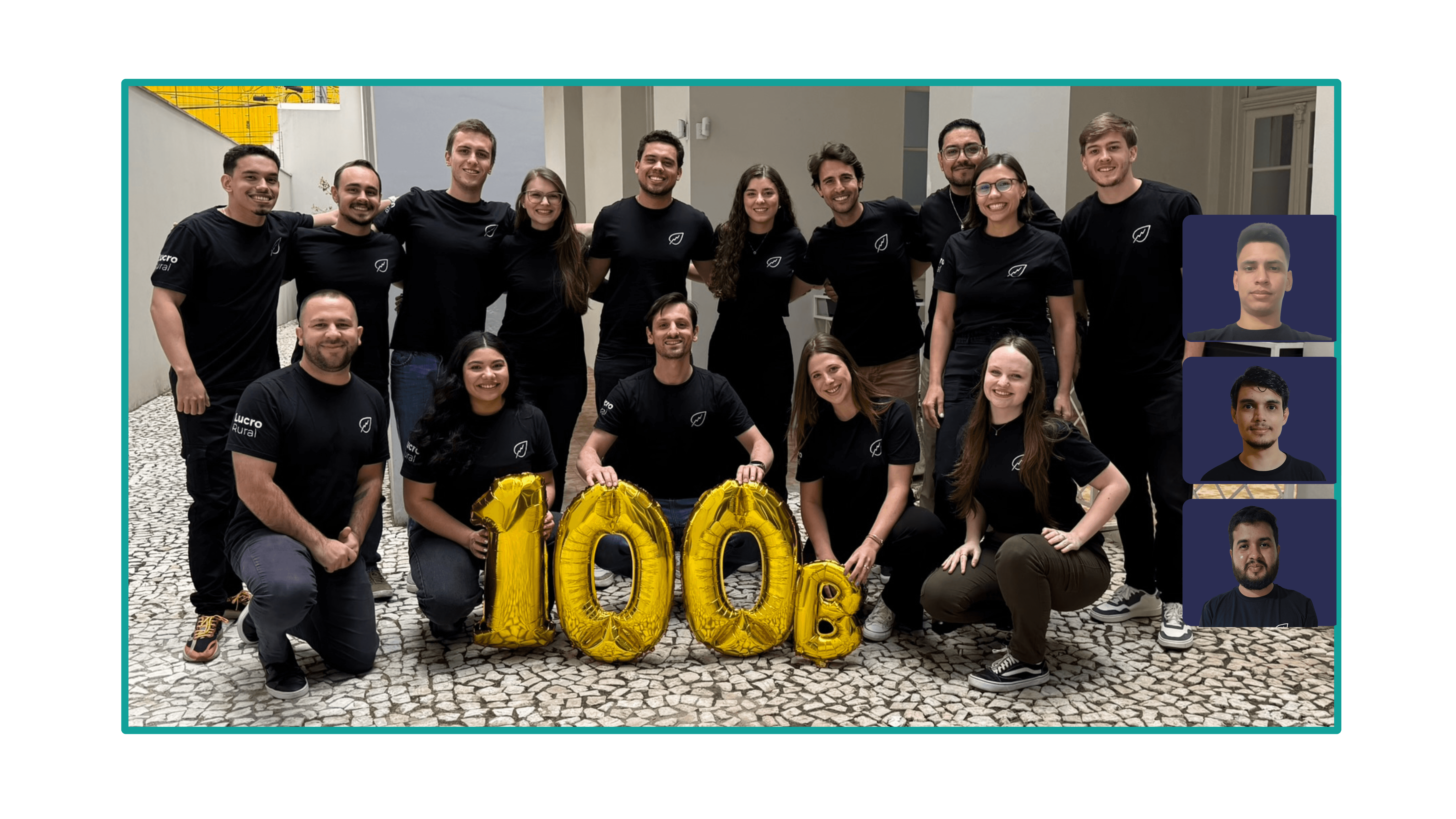 Equipe da Lucro Rural comemorando 100 bilhões em notas transacionadas