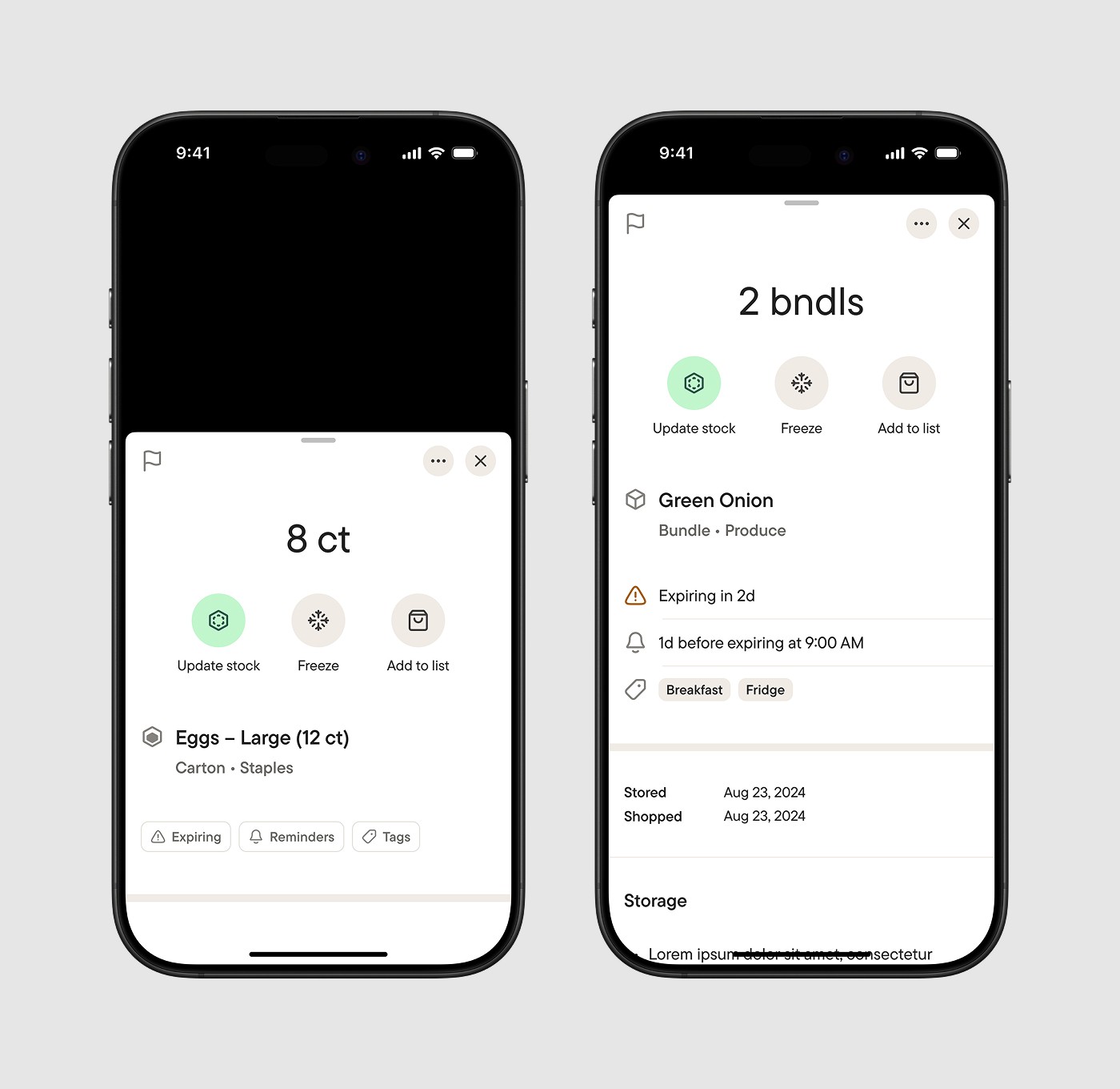 Item Details (Inventory) screen - Medium and Large Detents.