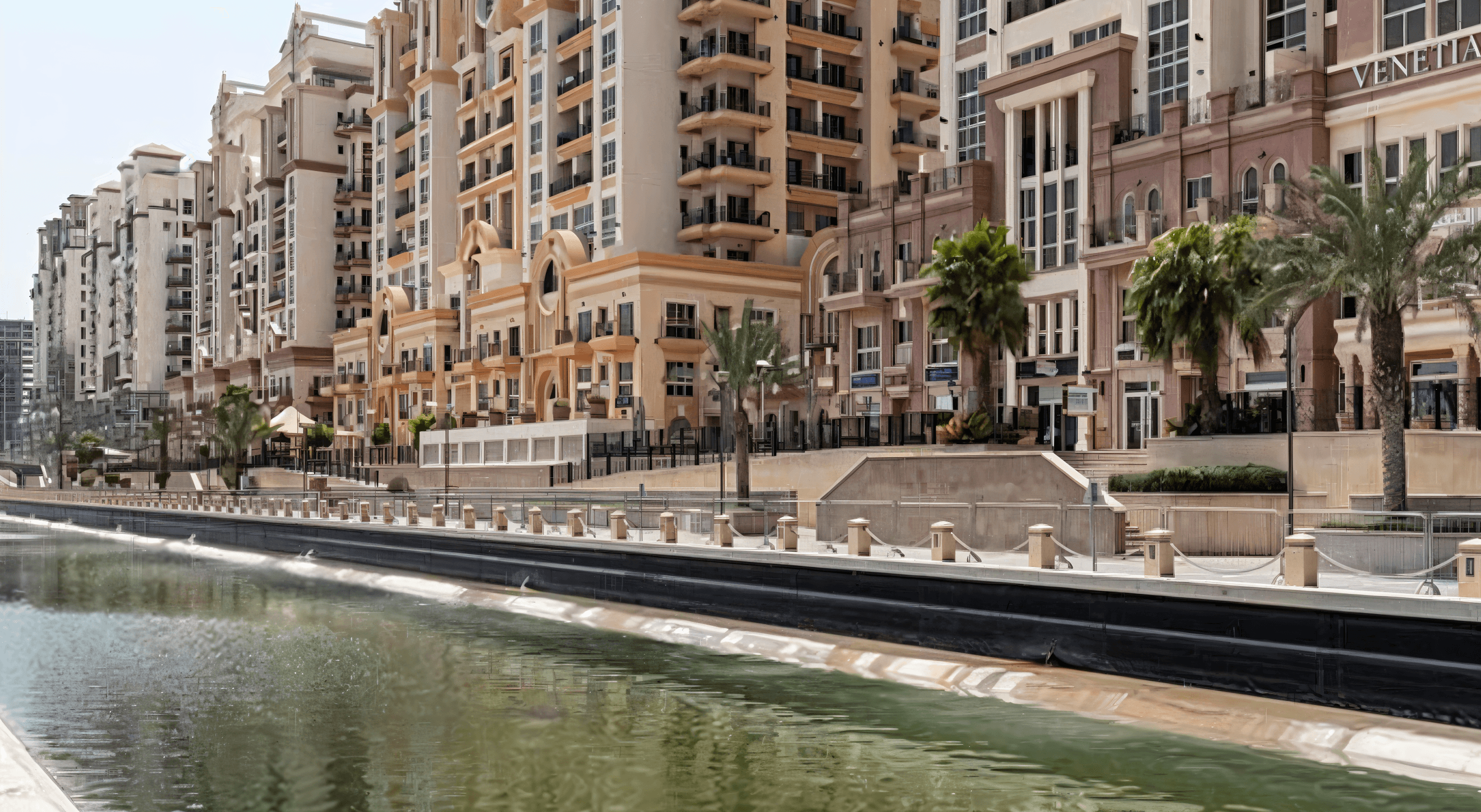 A panoramic view of tall buildings in Dubai Sports City, illustrating the modernity and growth of the urban landscape.
