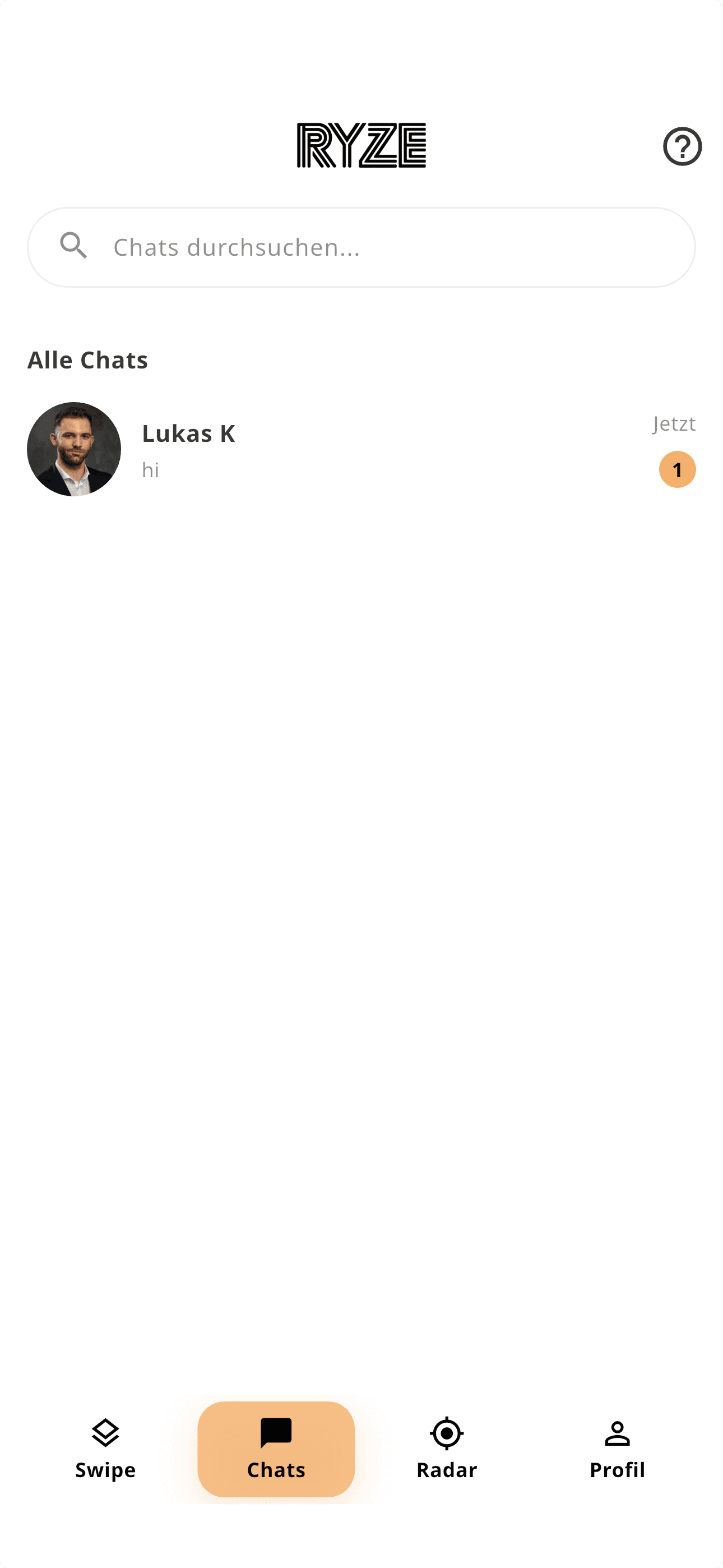 Screenshot Chat, erste Kontaktaufnahme im Match