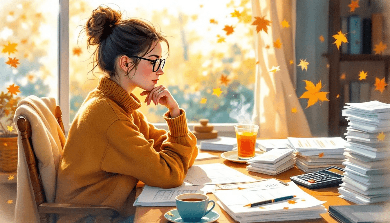 A person thoughtfully managing their windfall, surrounded by financial documents and a calculator.