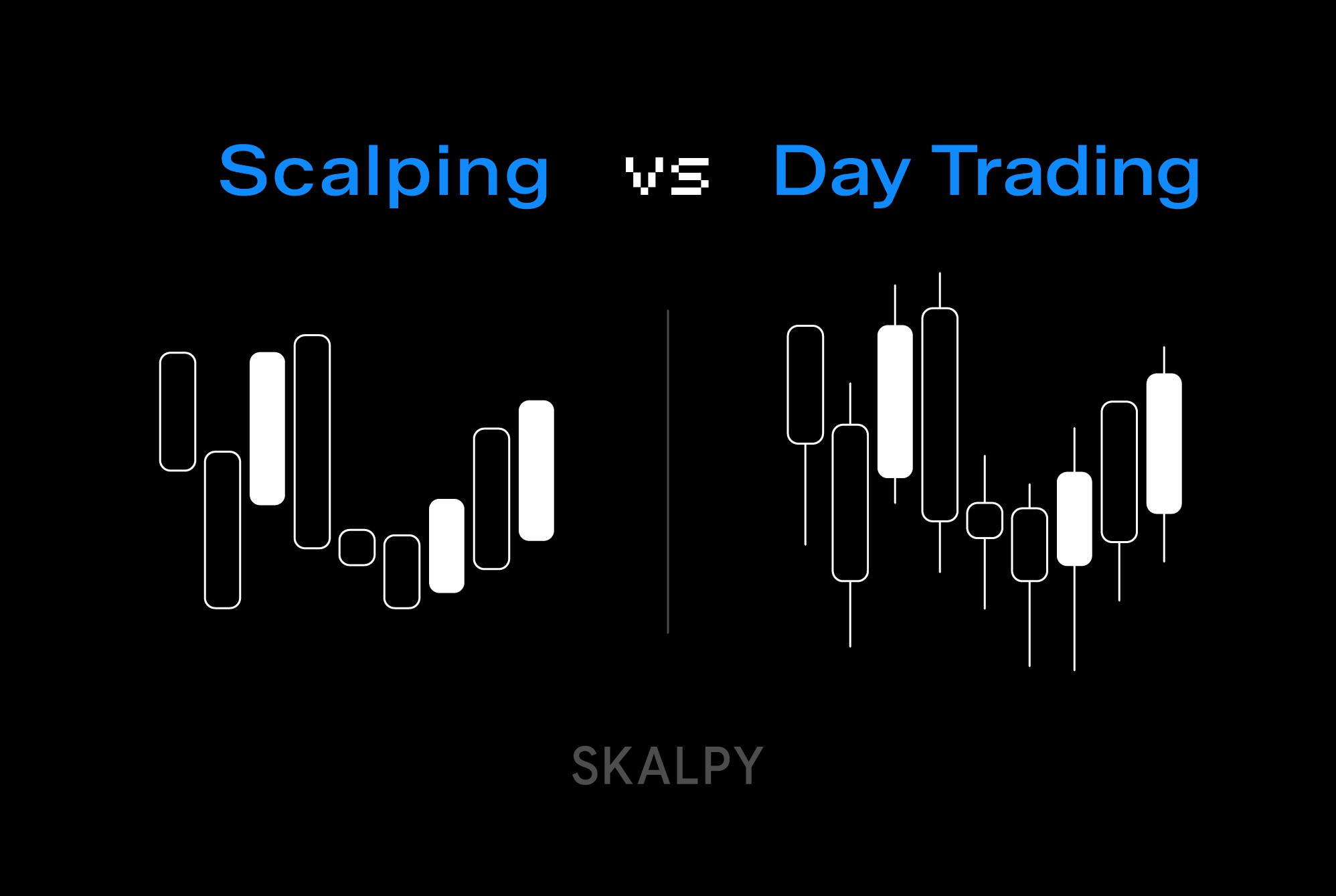 Scalping vs day trading comparison guide cover highlighting key intraday trading differences, illustrated for active traders on the Skalpy platform.