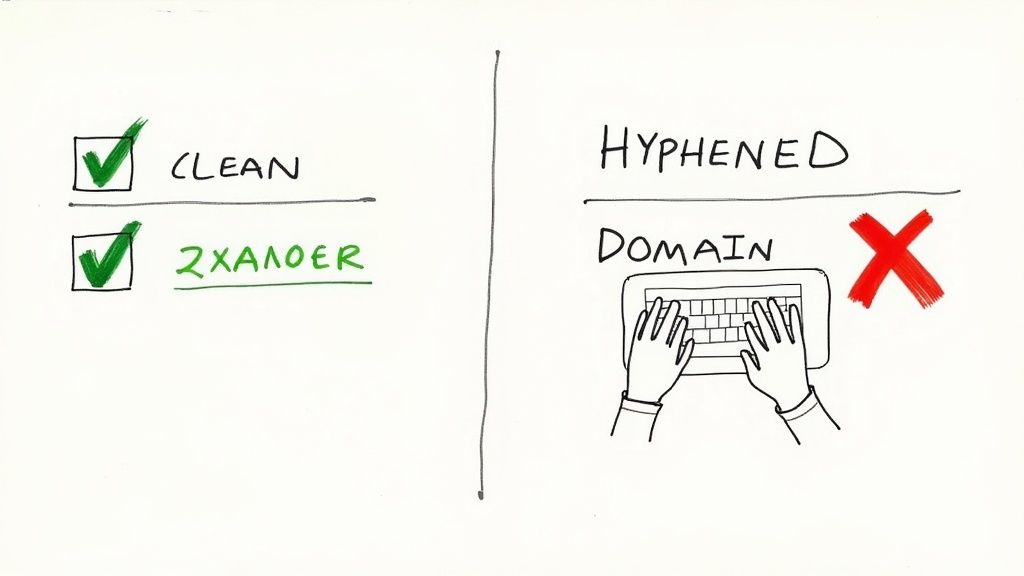 A person typing a memorable domain name into a laptop's search bar.