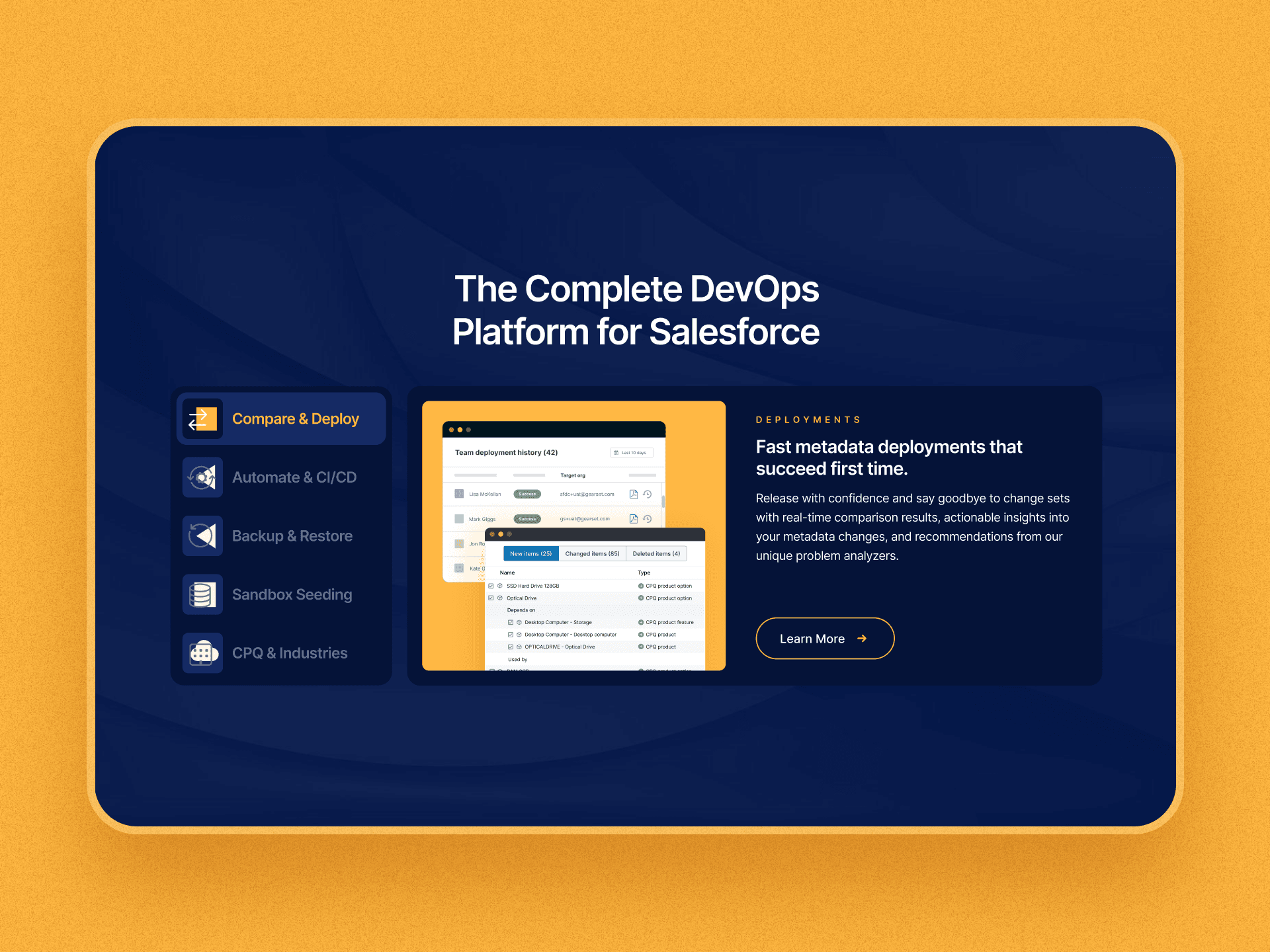 Gearset DevOps Platform Section