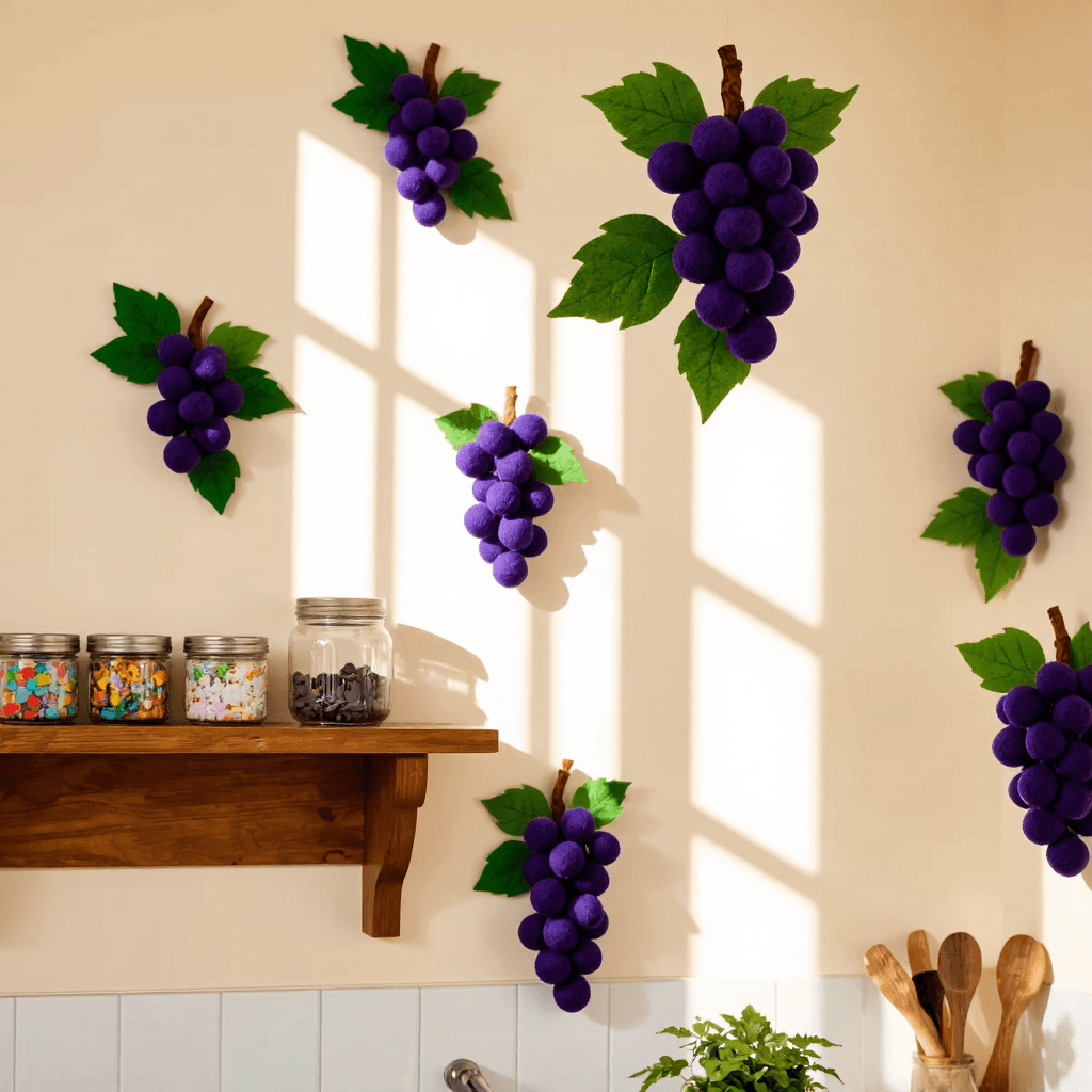 product photography of a set of felt blueberry shapes