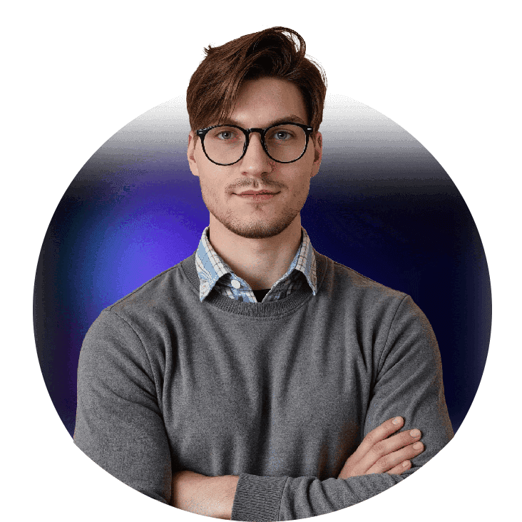 Ein Bild von Elias mit Gradient-Hintergrund