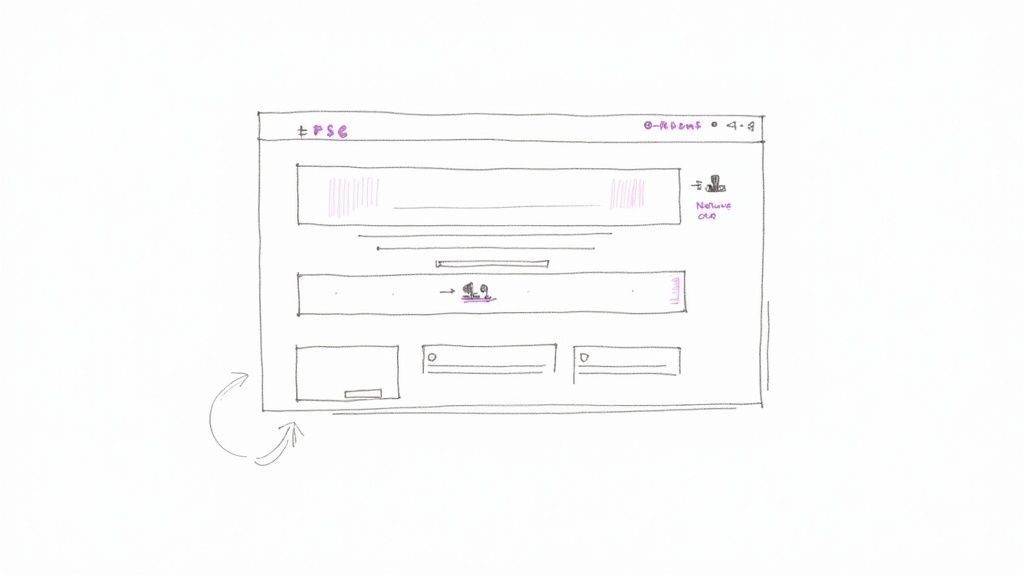 Hand-drawn wireframe sketch of a web or application interface with input fields and navigation.