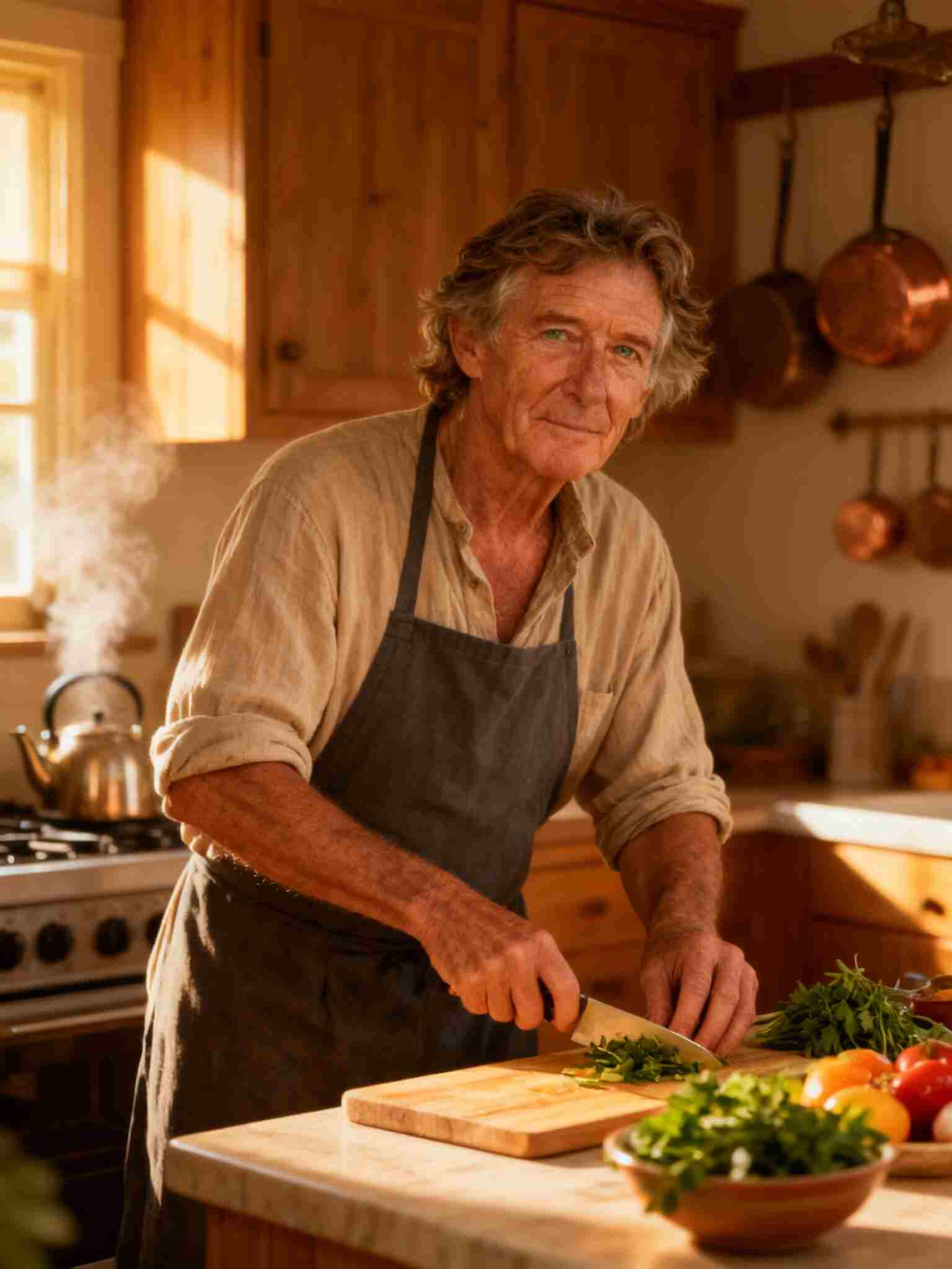 Elderly man cooking lunch using Runway AI Video Generation.